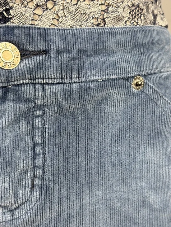 Guess Blue Corduroy Mini Skirt Y2K Stretch A-Line Size 32 - Picture 3 of 6